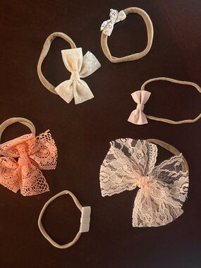 Lou Lou & Company Lace and Bow Baby Headband Set - Pink, Cream & Peach